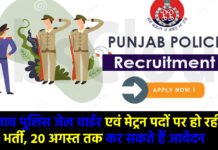 Punjab Police Recruitment: पंजाब पुलिस जेल वार्डर एवं मेट्रन पदों पर हो रही भर्ती, 20 अगस्त तक कर सकते हैं आवेदन Punjab Police Recruitment
