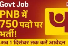 Govt Job: PNB में 750 पदों पर भर्ती! अब 1 दिसंबर तक करें आवेदन – सुनहरा मौका