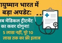 आयुष्मान भारत में बड़ा अपडेट: अब मेडिकल ट्रीटमेंट का कवर दोगुना! 5 लाख नहीं, पूरे 10 लाख तक का फ्री इलाज — जानें किन परिवारों को मिलेगा बड़ा फायदा आयुष्मान भारत में बड़ा अपडेट: अब मेडिकल ट्रीटमेंट का कवर दोगुना! 5 लाख नहीं, पूरे 10 लाख तक का फ्री इलाज