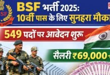 BSF भर्ती 2025: 10वीं पास के लिए सुनहरा मौका! 549 पदों पर आवेदन शुरू, सैलरी ₹69,000