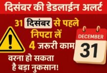 दिसंबर की डेडलाइन अलर्ट: 31 दिसंबर से पहले निपटा लें ये 4 जरूरी काम, वरना हो सकता है बड़ा नुकसान! दिसंबर की डेडलाइन अलर्ट: 31 दिसंबर से पहले निपटा लें ये 4 जरूरी काम, वरना हो सकता है बड़ा नुकसान!