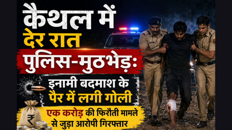 Late night police encounter in Kaithal: इनामी बदमाश के पैर में लगी गोली, एक करोड़ की फिरौती मामले से जुड़ा आरोपी गिरफ्तार